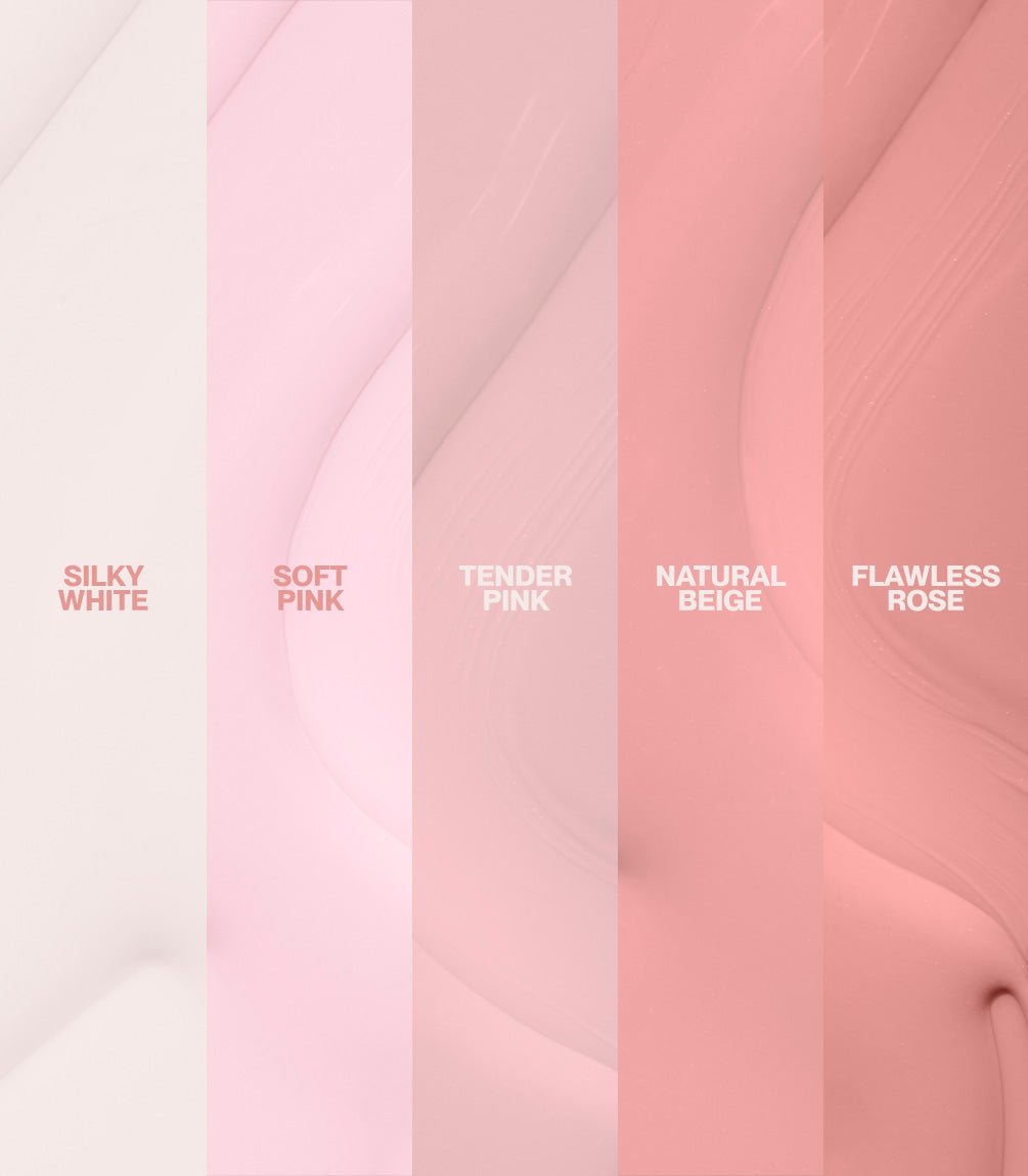 Swatches of the shades in the Pink Gellac Build it Base collection set.