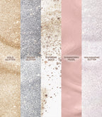Five vertical stripes with different glitters: gold, silver, gold dots, pink pearl and holographic glitter.