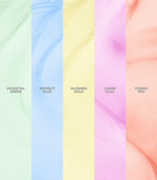 Five colorful vertical stripes: green, blue, gold, lilac, red. Each with caption: Celestial Green, Moonlit Blue, etc.