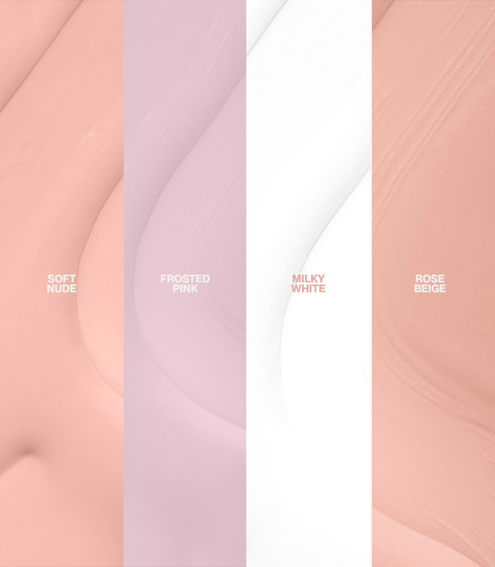 Swatches of the shades in the Pink Gellac Rubber Base Set.
