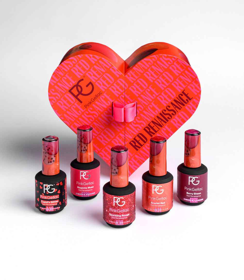 Pink Gellac Red Renaissance Set in its heart-shaped gift box.
