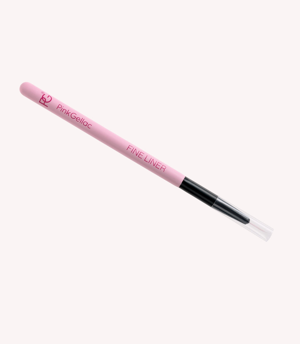 Pink nail paint brush with fine tip and "Pink Gellac Fine Liner" lettering.