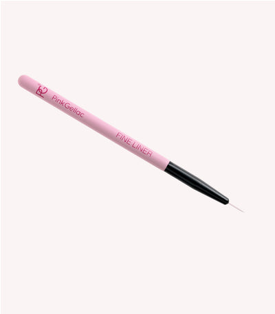 Pink brush with black handle and thin tip, printed with "Pink Gellac Fine Liner".