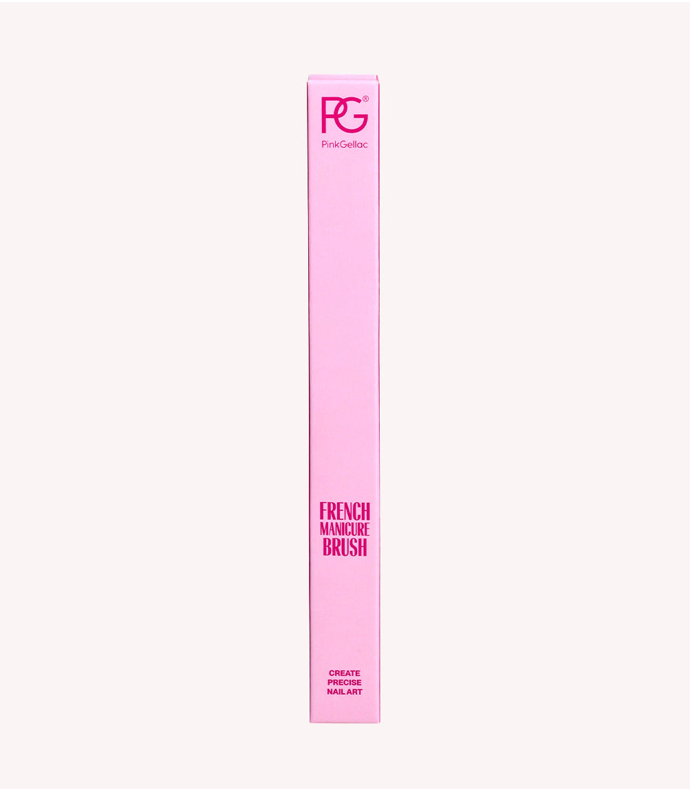 Pink box with the text "PG Pink Gellac", "French Manicure Brush" and "Create Precise Nail Art".