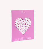 Pink packaging of Pink Gellac with floral and heart designs visible through a heart-shaped window for nail art tattoos.