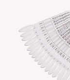 Transparent nail samples with numbers and text "#pinkgellac" on them.