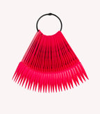 Bright pink fan-shaped set of color samples attached to a black ring.