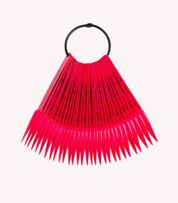 Bright pink fan-shaped set of color samples attached to a black ring.