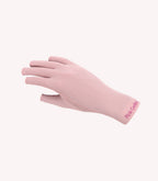 A pink glove with the text "Pink Gellac" on the wrist, isolated against a white background.